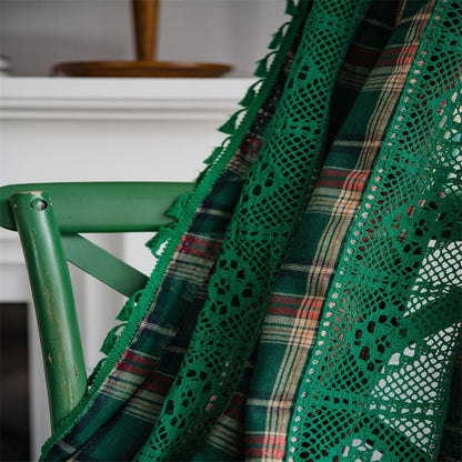 Green Plaid Crochet Curtains