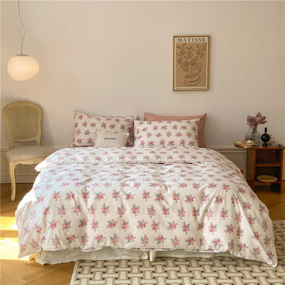 White Red Flower Bedding Set