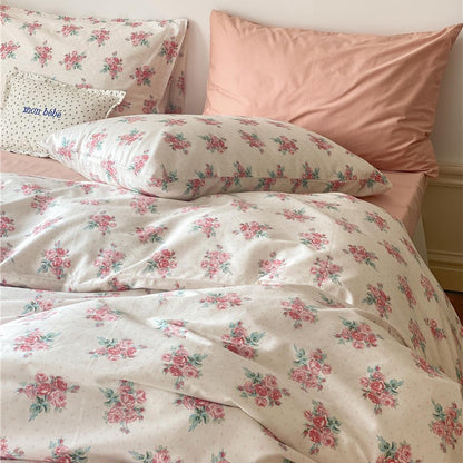 White Red Flower Bedding Set