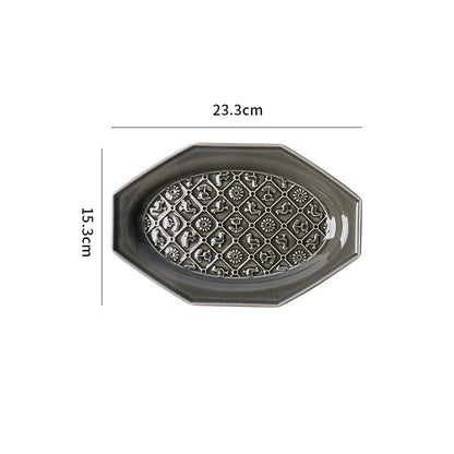 Gray Octagonal Ceramic Embossed Plates