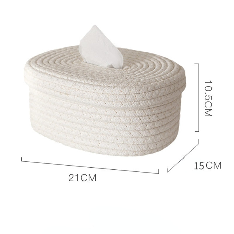Cream Rope Woven Tissue Box