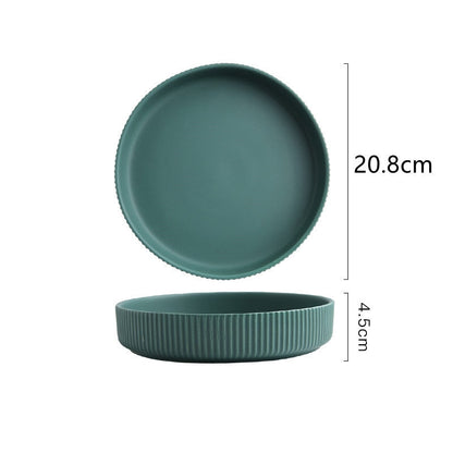 Green Stripe Round Dinner Plates