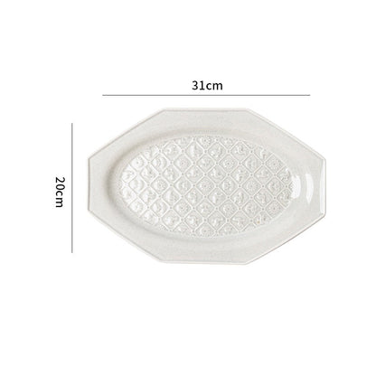 White Octagonal Ceramic Embossed Plates