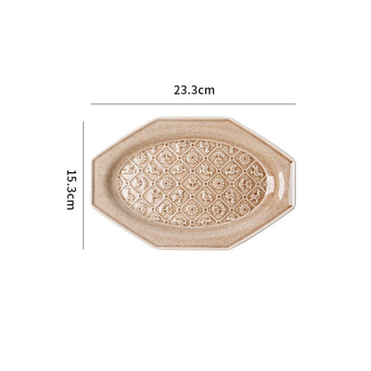 Peach Octagonal Ceramic Embossed Plates