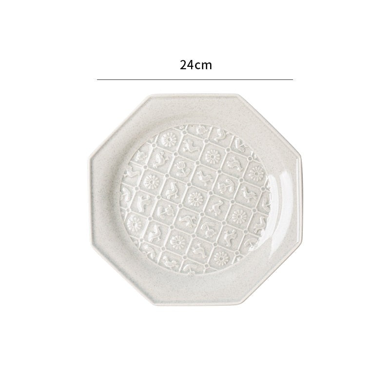 White Octagonal Ceramic Embossed Plates