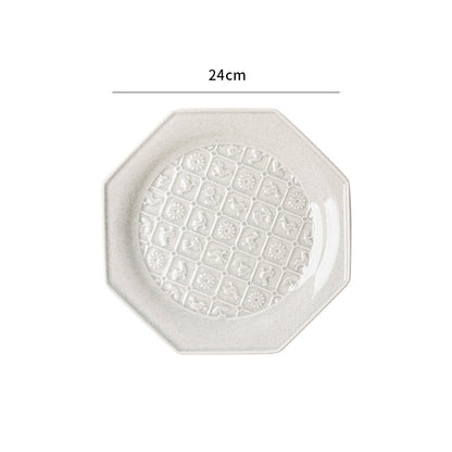 White Octagonal Ceramic Embossed Plates