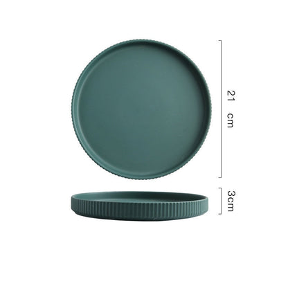 Green Stripe Round Dinner Plates