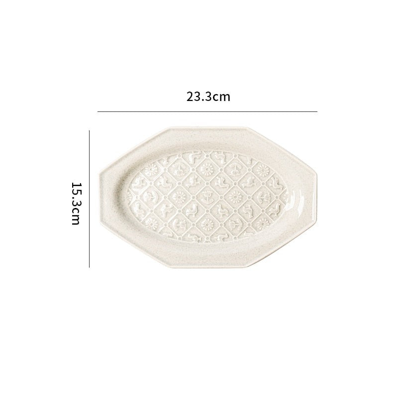 White Octagonal Ceramic Embossed Plates