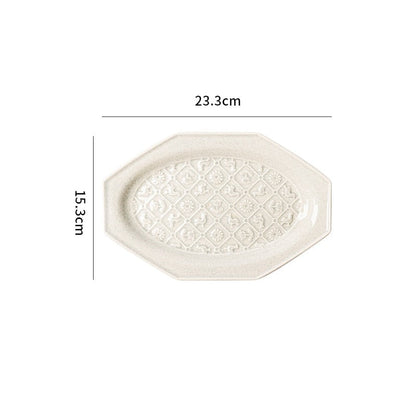 White Octagonal Ceramic Embossed Plates