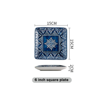 Blue Embossed Dinner Rectangle Plates