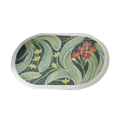 Black Plants Oval Thin Bath Mat