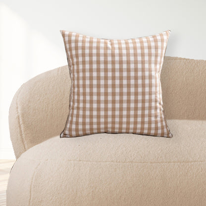 Caramel Coffee Check Plaid Cushion Cover