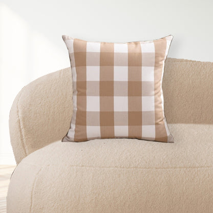 Caramel Coffee Gingham Plaid Cushion Cover