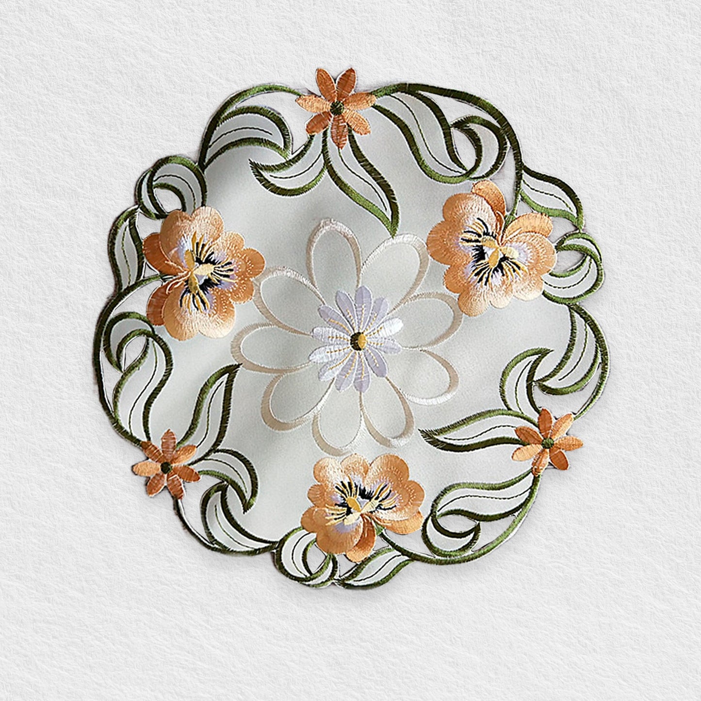 Floral Green Round Embroidery Placemat