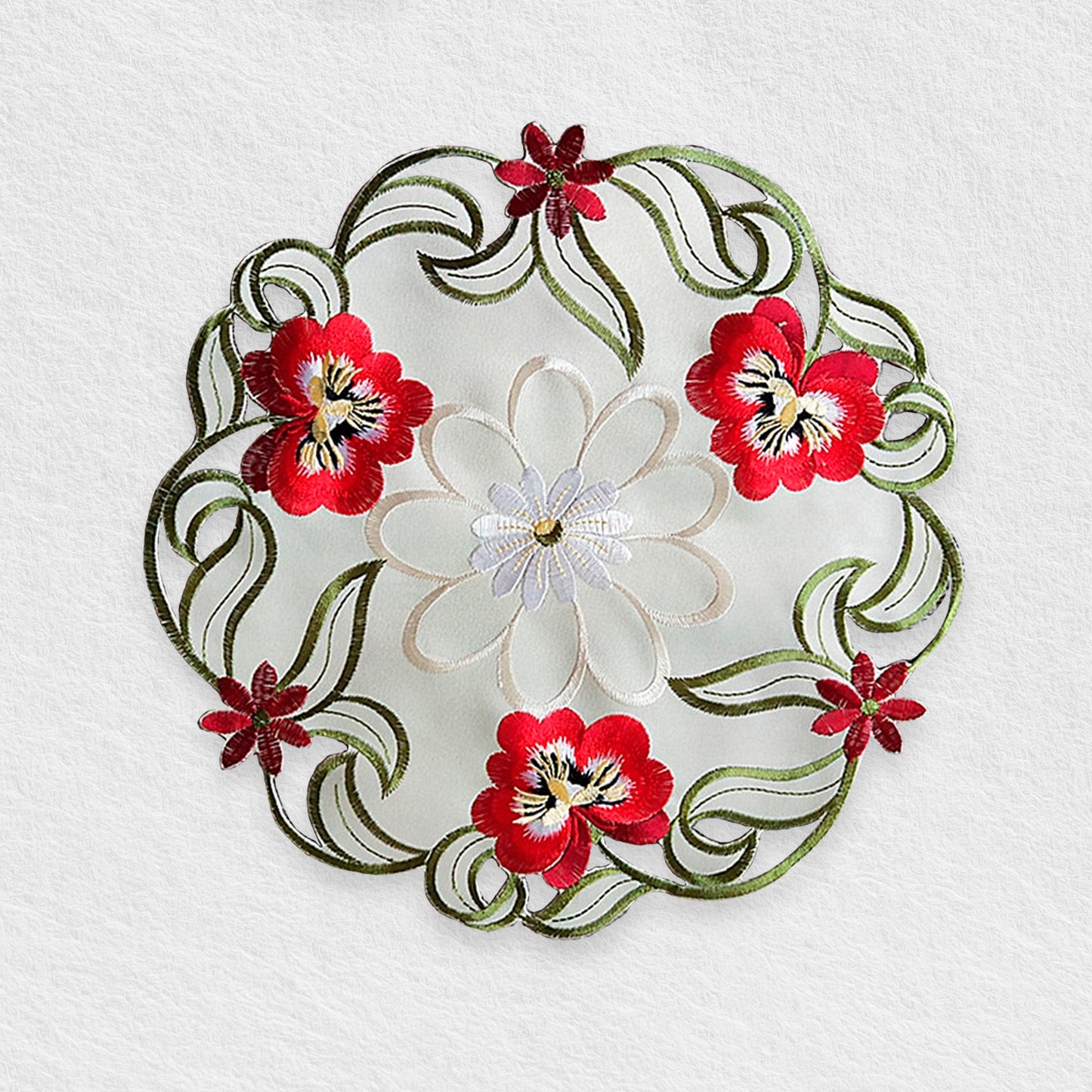 Floral Red Round Embroidery Placemat