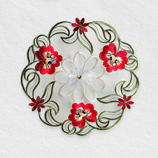 Floral Red Round Embroidery Placemat