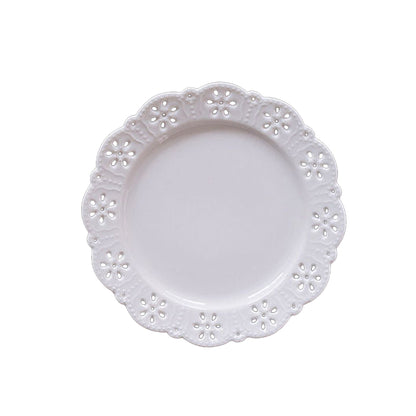 Floral White Embossed Plates