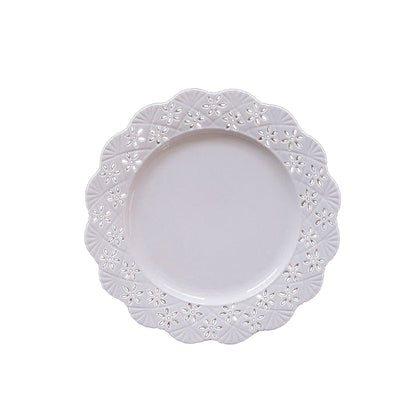 Flower White Embossed Plates