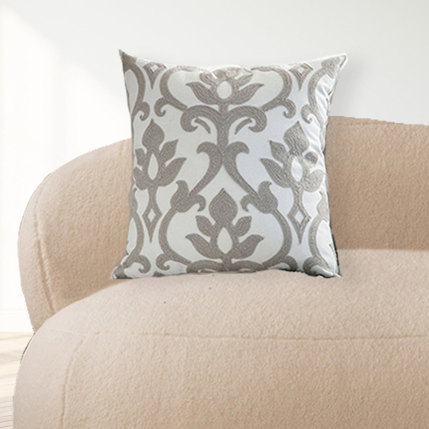 Gray Jacquard Embroidered Cushion Cover