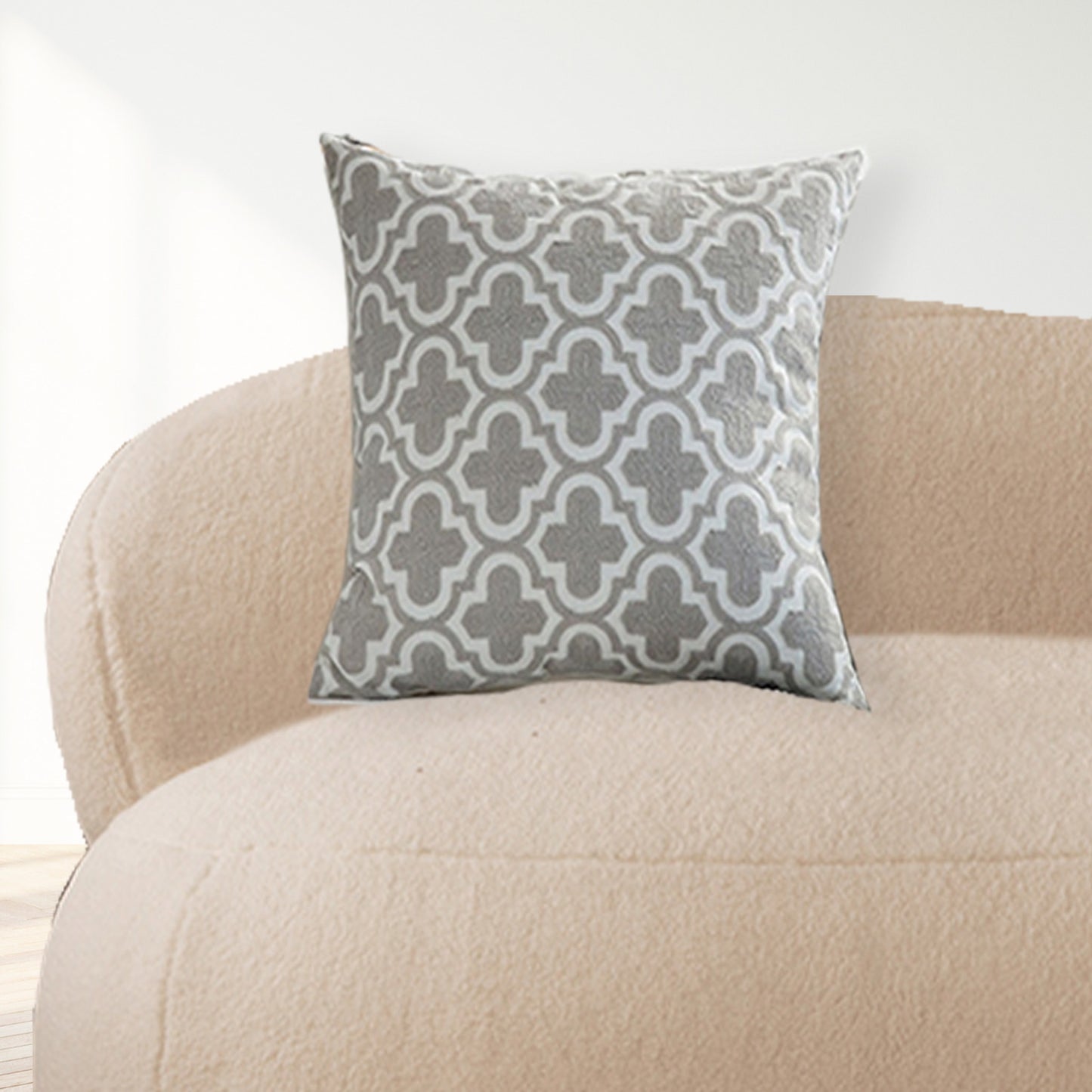 Gray Trellis Embroidered Cushion Cover
