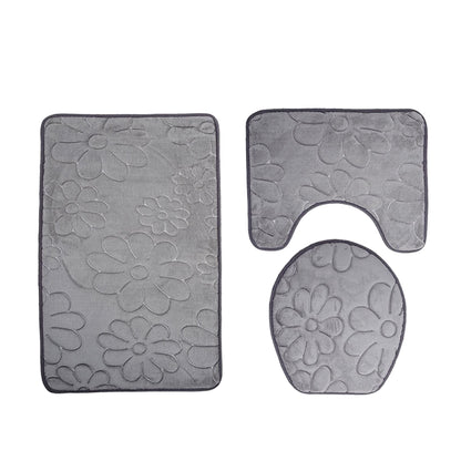 Gray Floral Bathroom Bath Mat Set