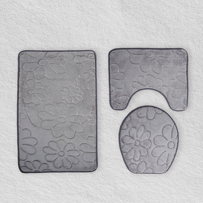 Set De Alfombrillas De Baño Florales Grises