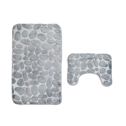 Gray Stone Bathroom Bath Mat Set