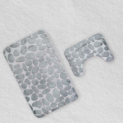 Gray Stone Bathroom Bath Mat Set