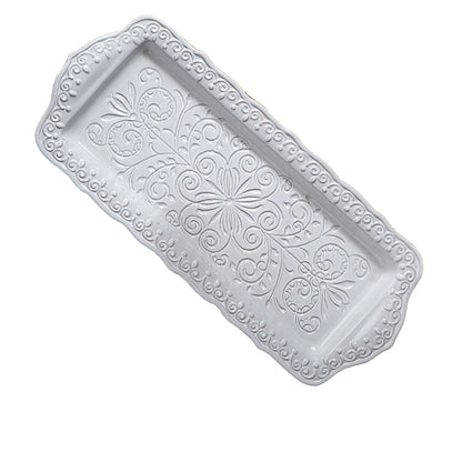 Gray Petal Embossed Rectangle Plate