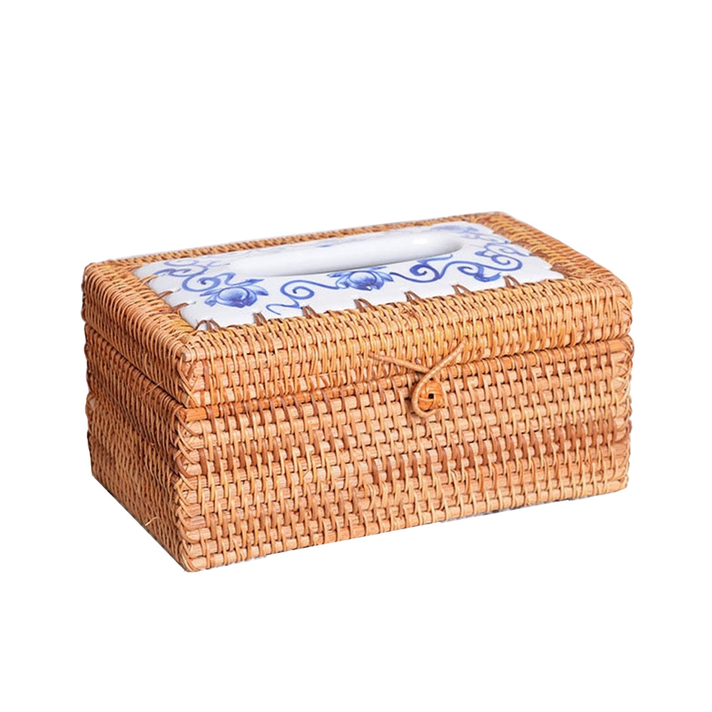Mosaic Blue Rattan Tissue Box Holder