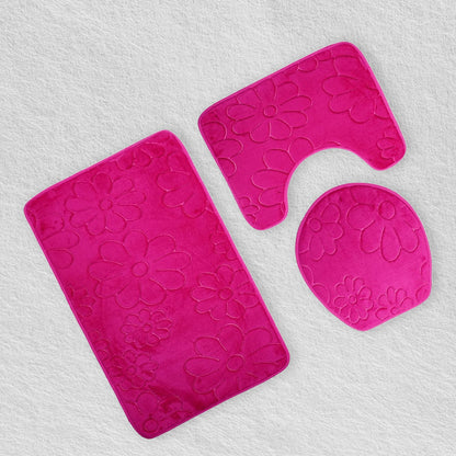 Pink Floral Bathroom Bath Mat Set