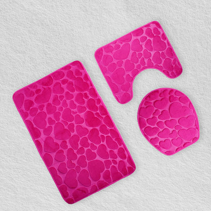 Pink Heart Bathroom Bath Mat Set