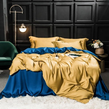 Yellow Blue Silk Bedding Set