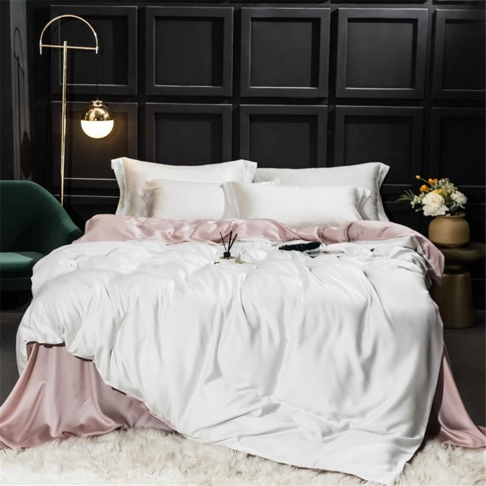 White Pink Silk Bedding Set