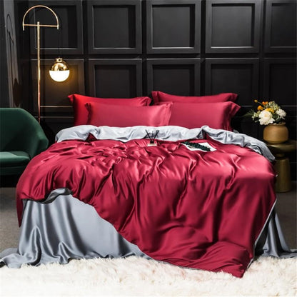 Set De Cama De Seda Roja