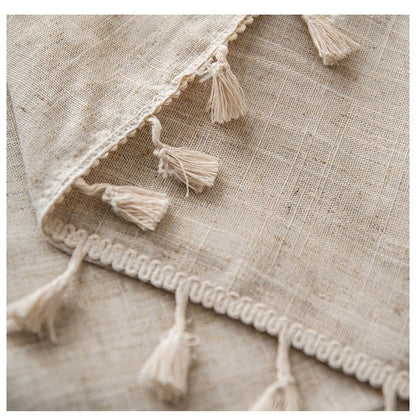 Coffee Linen Tassels Tablecloth