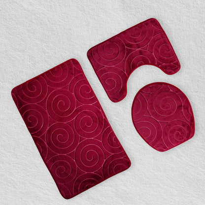 Red Aro Bathroom Bath Mat Set