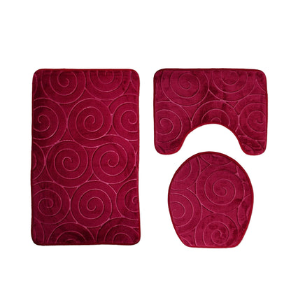 Red Aro Bathroom Bath Mat Set