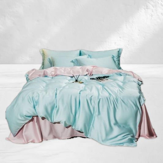 Blue Pink Pastel Silk Bedding Set