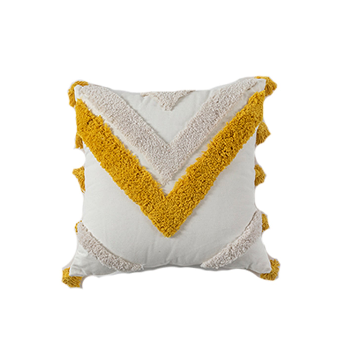 Yellow Tassels Cushion Cover